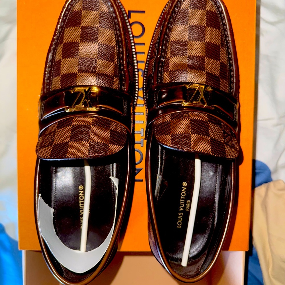 Louis Vuitton Major Loafers 9 U Brown Checkerboard Loafers